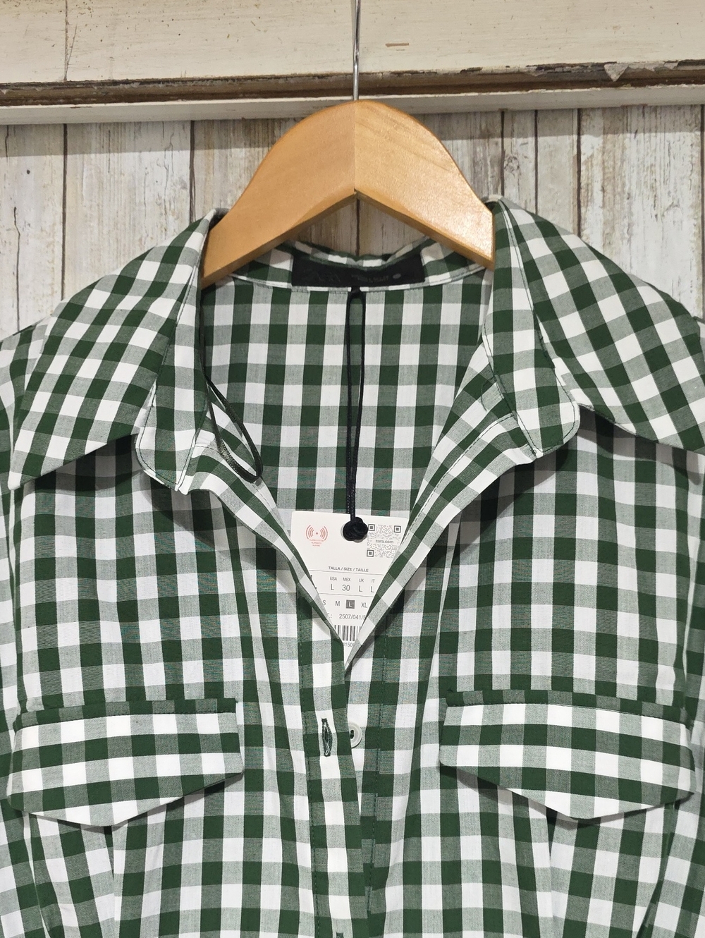 Zara Green and White Gingham Midi Shirt Dress - Picture 8 of 11